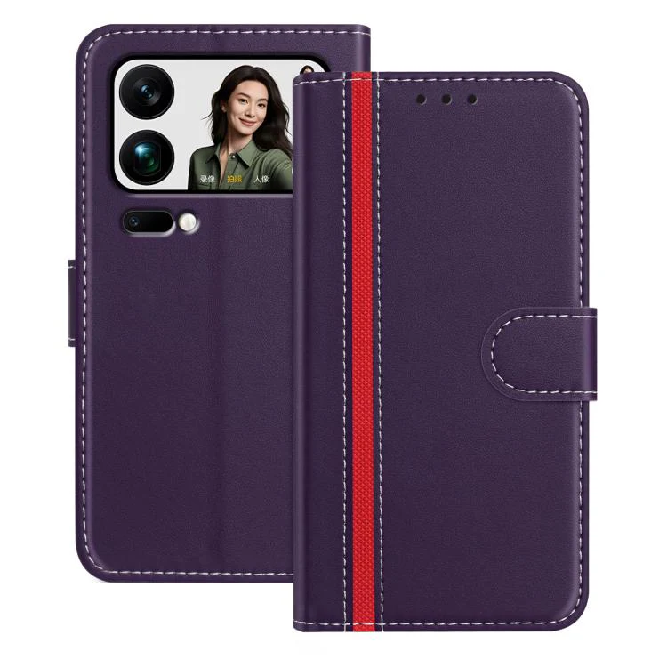 For Xiaomi 17 Pro Max Color Block Card Slots Vegan Leather Phone Case(Purple)