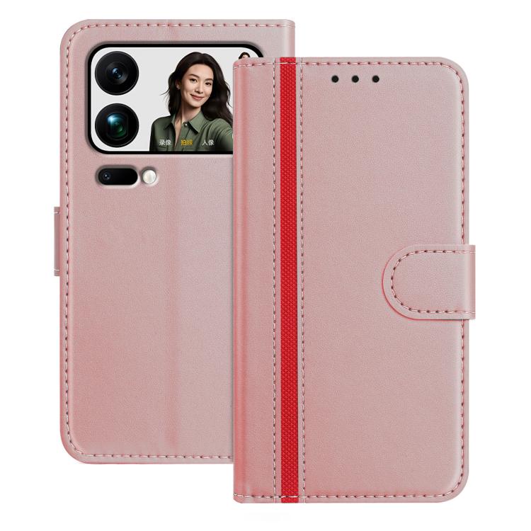 For Xiaomi 17 Pro Max Color Block Card Slots Vegan Leather Phone Case(Rose Gold)