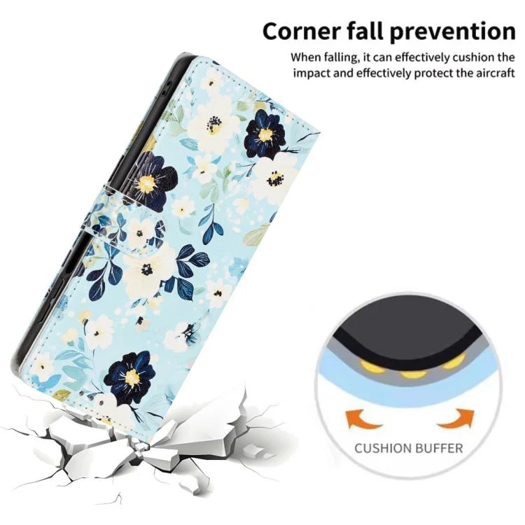 For Xiaomi 17 Pro Max Colorful Painting Vegan Leather Phone Case with Lanyard(Blue Background Flower) - Image 4