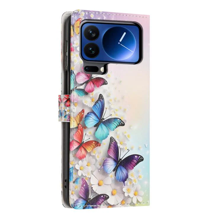 For Xiaomi 17 Pro Max Colorful Painting Vegan Leather Phone Case with Lanyard(Colorful Butterflies) - Image 3