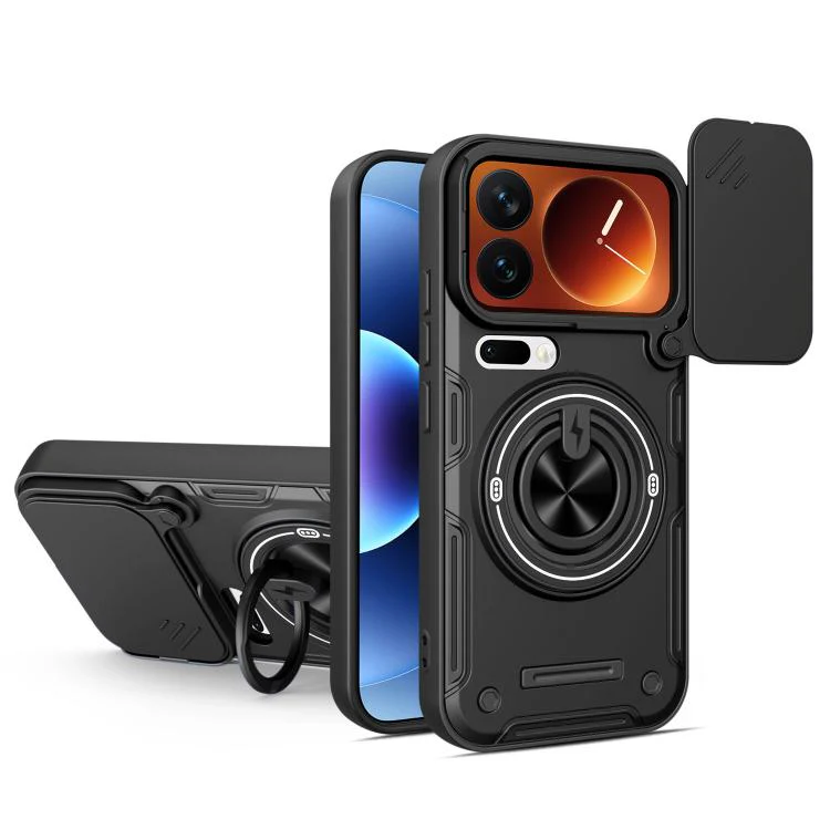 For Xiaomi 17 Pro Max Multifunctional Sliding Camshield Ring Holder Phone Case(Black)