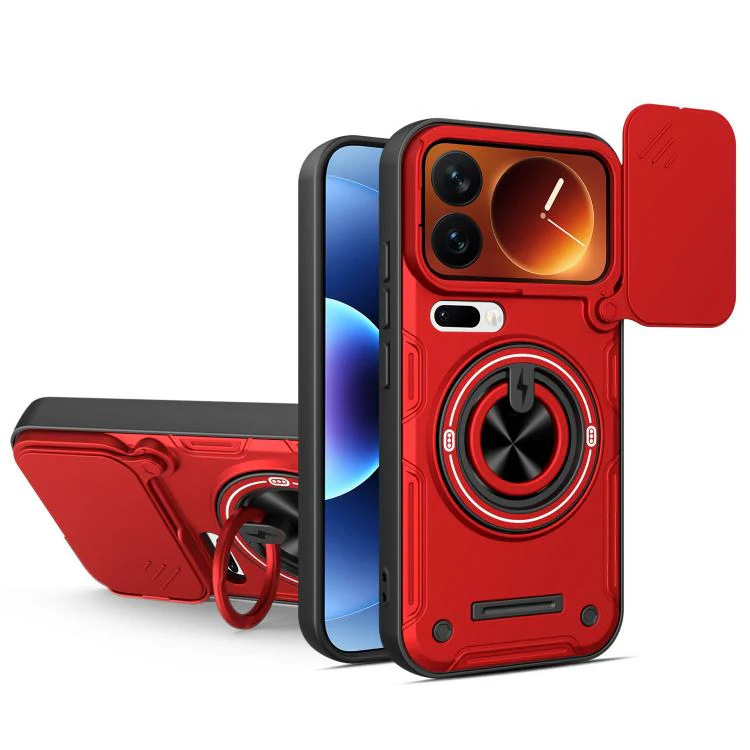 For Xiaomi 17 Pro Max Multifunctional Sliding Camshield Ring Holder Phone Case(Red)