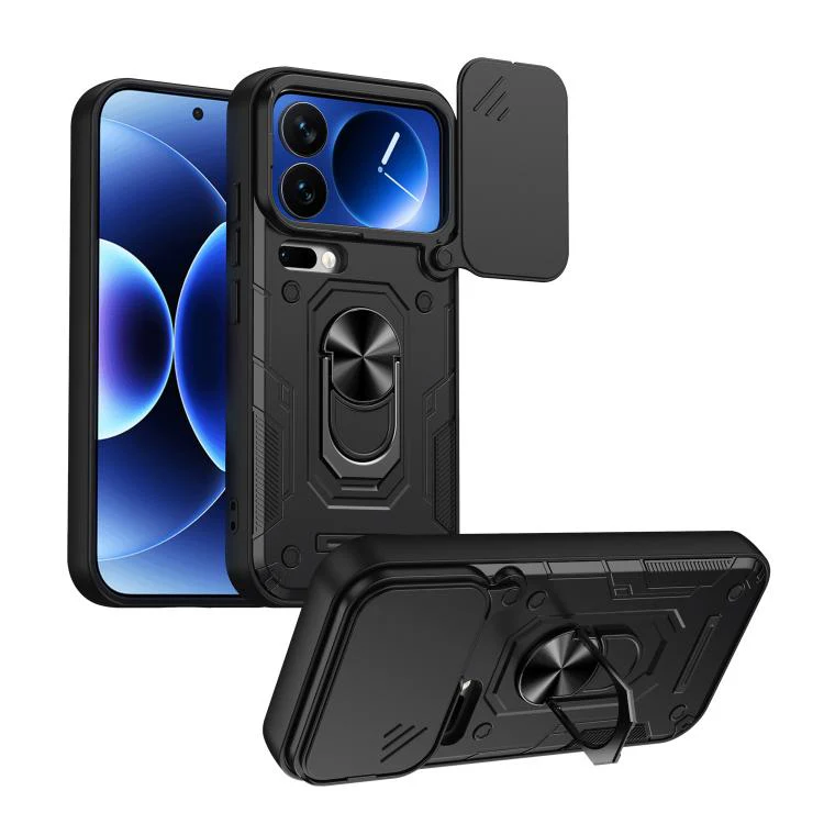 For Xiaomi 17 Pro Max Nanshan Armor Sliding Camshield Ring Holder Phone Case(Black)