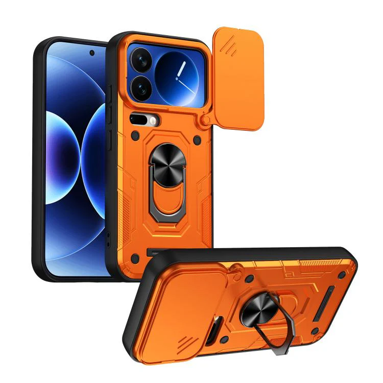 For Xiaomi 17 Pro Max Nanshan Armor Sliding Camshield Ring Holder Phone Case(Orange)