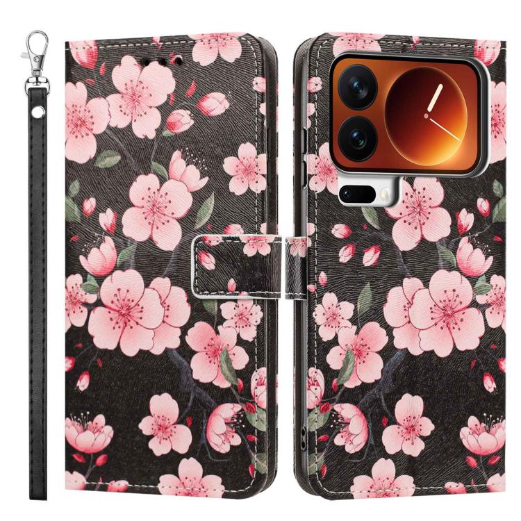 For Xiaomi 17 Pro Max Painted Pattern Vegan Leather Phone Case with Strap(Sakura) - Image 2