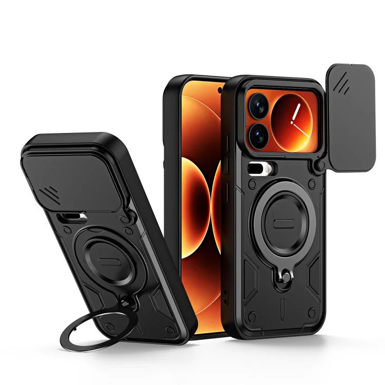 For Xiaomi 17 Pro Max Ring Holder Lens Slide Cover Phone Case(Black)