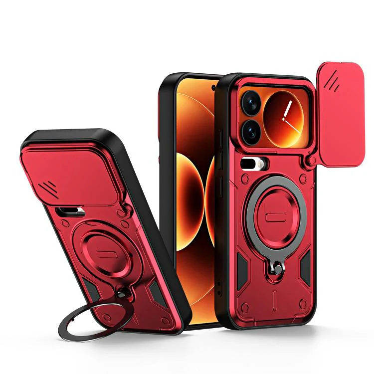 For Xiaomi 17 Pro Max Ring Holder Lens Slide Cover Phone Case(Red)