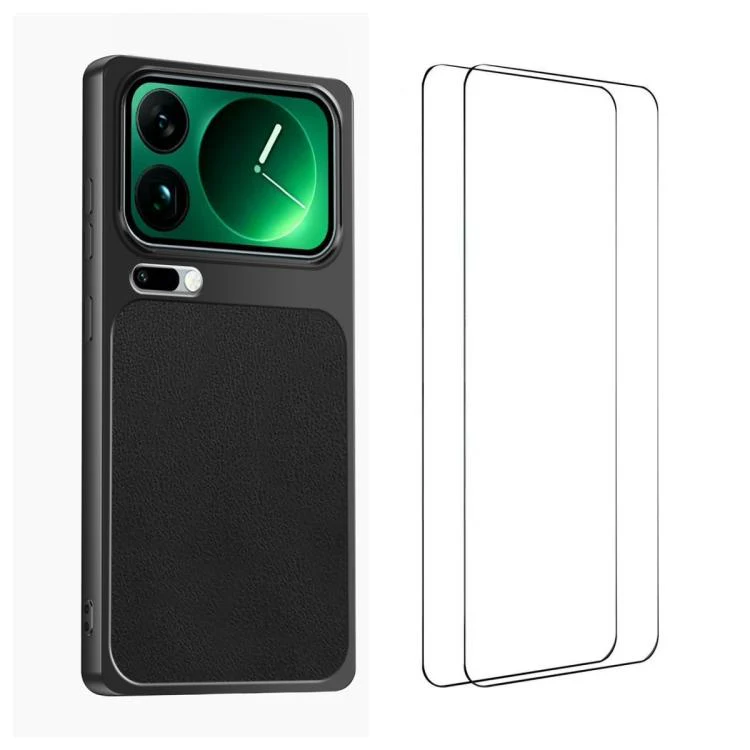 For Xiaomi 17 Pro Max WANLONFENG Lambskin Texture PC TPU Phone Case with 2pcs Screen Films(Black)