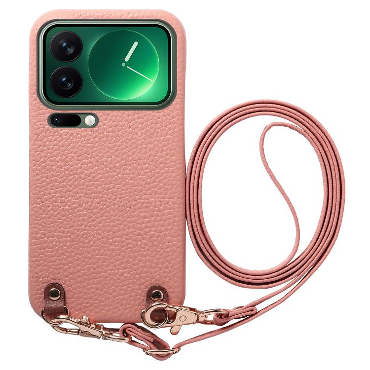 For Xiaomi 17 Pro Metal Buckle Crossbody Lanyard Litchi Texture PU Back Phone Case(Pink)