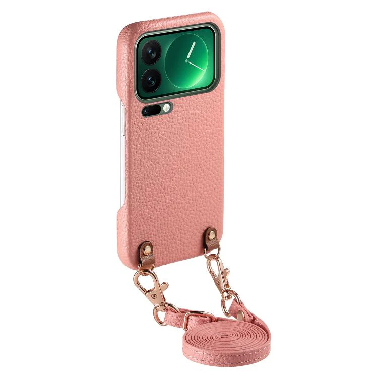 For Xiaomi 17 Pro Metal Buckle Crossbody Lanyard Litchi Texture PU Back Phone Case(Pink) - Image 2
