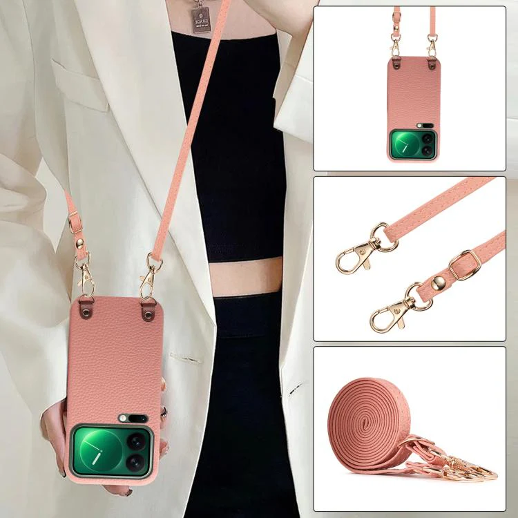 For Xiaomi 17 Pro Metal Buckle Crossbody Lanyard Litchi Texture PU Back Phone Case(Pink) - Image 4