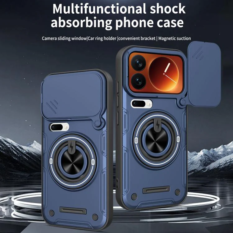 For Xiaomi 17 Pro Multifunctional Sliding Camshield Ring Holder Phone Case(Black) - Image 2