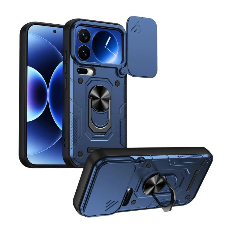 For Xiaomi 17 Pro Nanshan Armor Sliding Camshield Ring Holder Phone Case(Blue)