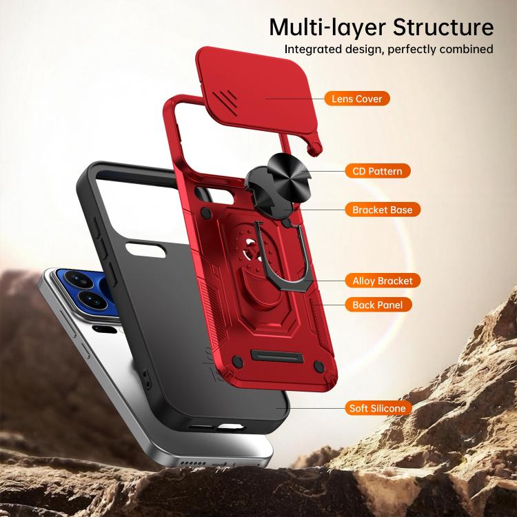 For Xiaomi 17 Pro Nanshan Armor Sliding Camshield Ring Holder Phone Case(Red) - Image 8