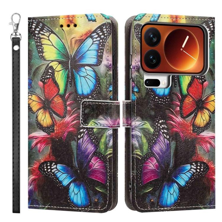 For Xiaomi 17 Pro Painted Pattern Vegan Leather Phone Case with Strap(Colorful Butterfly) - Image 2