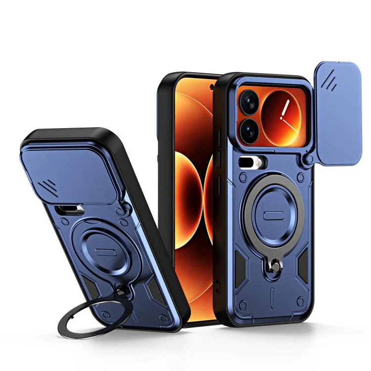 For Xiaomi 17 Pro Ring Holder Lens Slide Cover Phone Case(Blue)