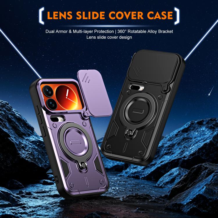 For Xiaomi 17 Pro Ring Holder Lens Slide Cover Phone Case(Blue) - Image 2