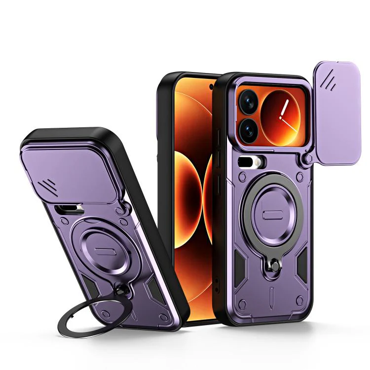 For Xiaomi 17 Pro Ring Holder Lens Slide Cover Phone Case(Purple)