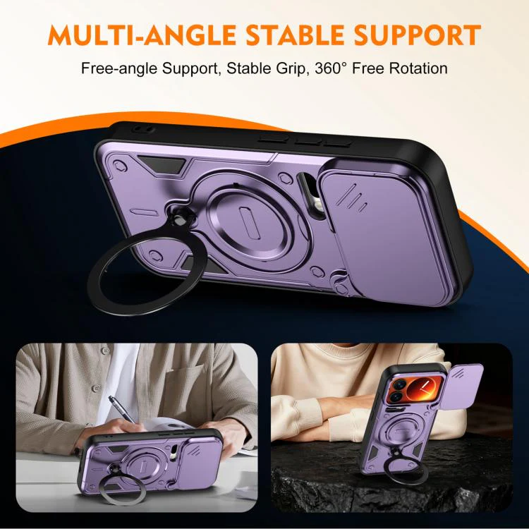 For Xiaomi 17 Pro Ring Holder Lens Slide Cover Phone Case(Purple) - Image 4