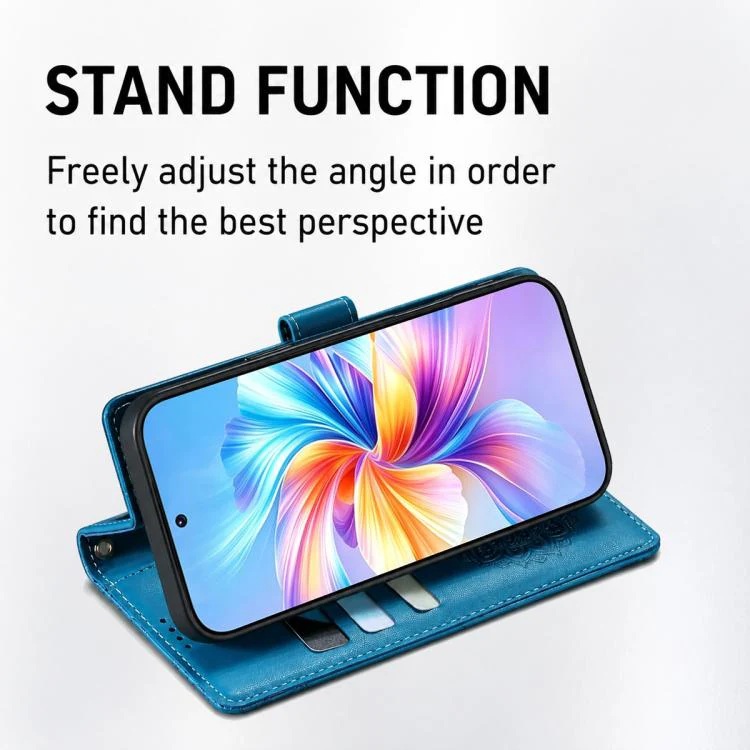 For Xiaomi 17 Pro Totem Embossed Magnetic Closure Vegan Leather Phone Case with Strap(Blue) - Image 4