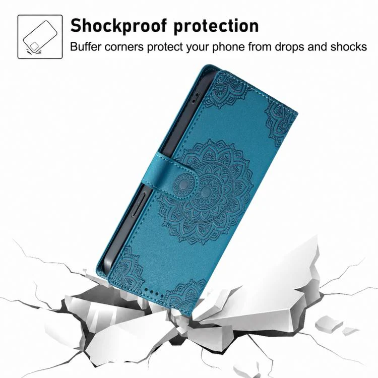For Xiaomi 17 Pro Totem Embossed Magnetic Closure Vegan Leather Phone Case with Strap(Blue) - Image 6