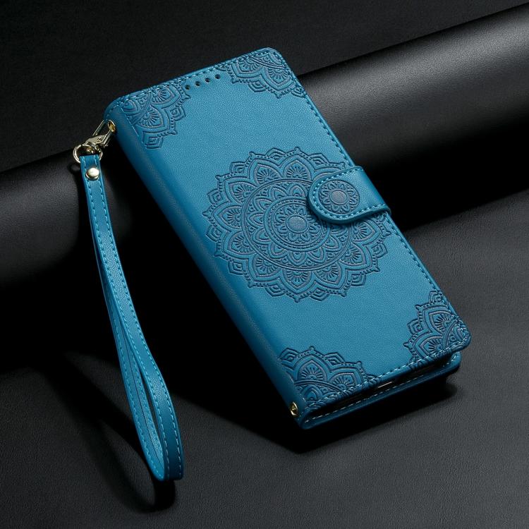 For Xiaomi 17 Pro Totem Embossed Magnetic Closure Vegan Leather Phone Case with Strap(Blue) - Image 8