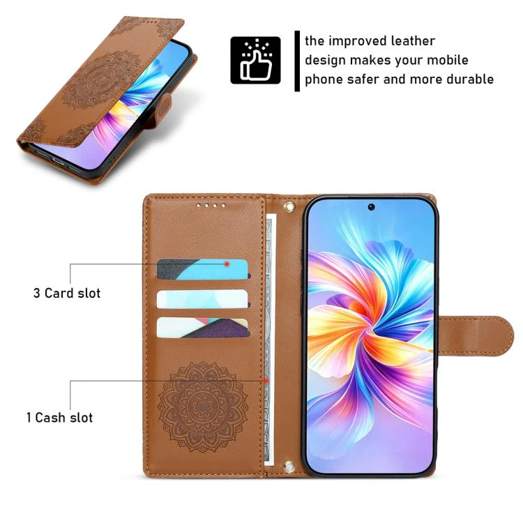 For Xiaomi 17 Pro Totem Embossed Magnetic Closure Vegan Leather Phone Case with Strap(Brown) - Image 3