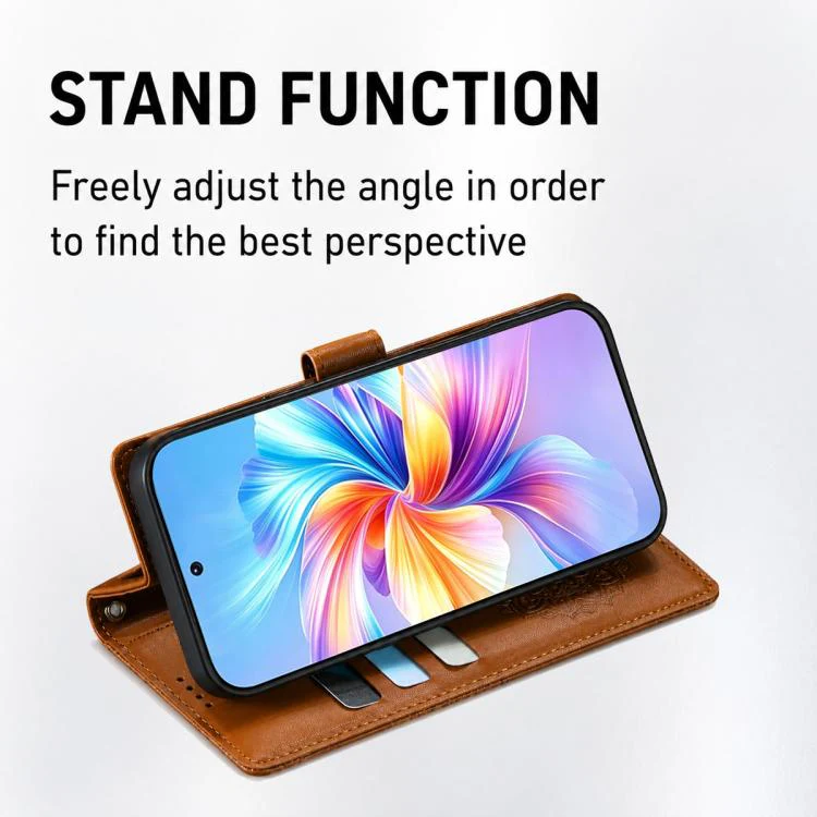 For Xiaomi 17 Pro Totem Embossed Magnetic Closure Vegan Leather Phone Case with Strap(Brown) - Image 4