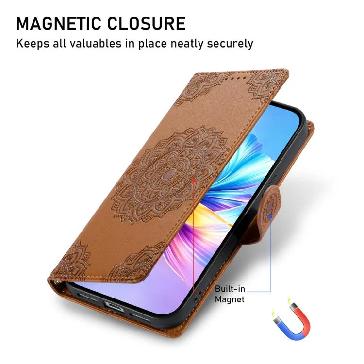 For Xiaomi 17 Pro Totem Embossed Magnetic Closure Vegan Leather Phone Case with Strap(Brown) - Image 5