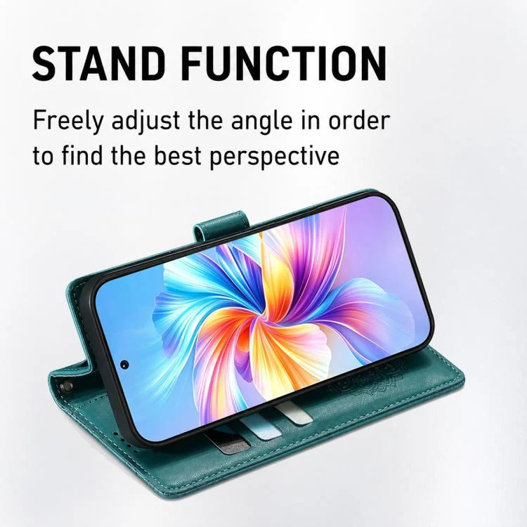 For Xiaomi 17 Pro Totem Embossed Magnetic Closure Vegan Leather Phone Case with Strap(Deep Green) - Image 4