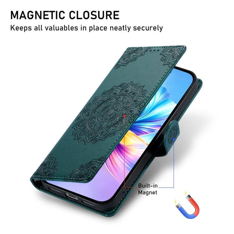 For Xiaomi 17 Pro Totem Embossed Magnetic Closure Vegan Leather Phone Case with Strap(Deep Green) - Image 5
