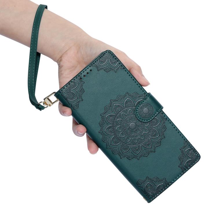 For Xiaomi 17 Pro Totem Embossed Magnetic Closure Vegan Leather Phone Case with Strap(Deep Green) - Image 7