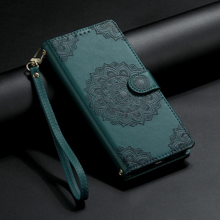 For Xiaomi 17 Pro Totem Embossed Magnetic Closure Vegan Leather Phone Case with Strap(Deep Green) - Image 8
