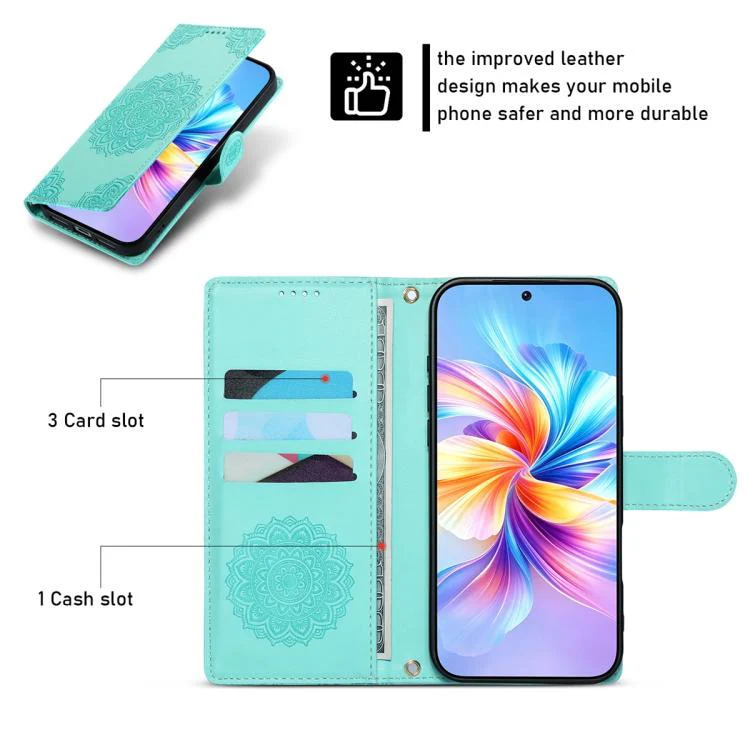 For Xiaomi 17 Pro Totem Embossed Magnetic Closure Vegan Leather Phone Case with Strap(Light Green) - Image 3