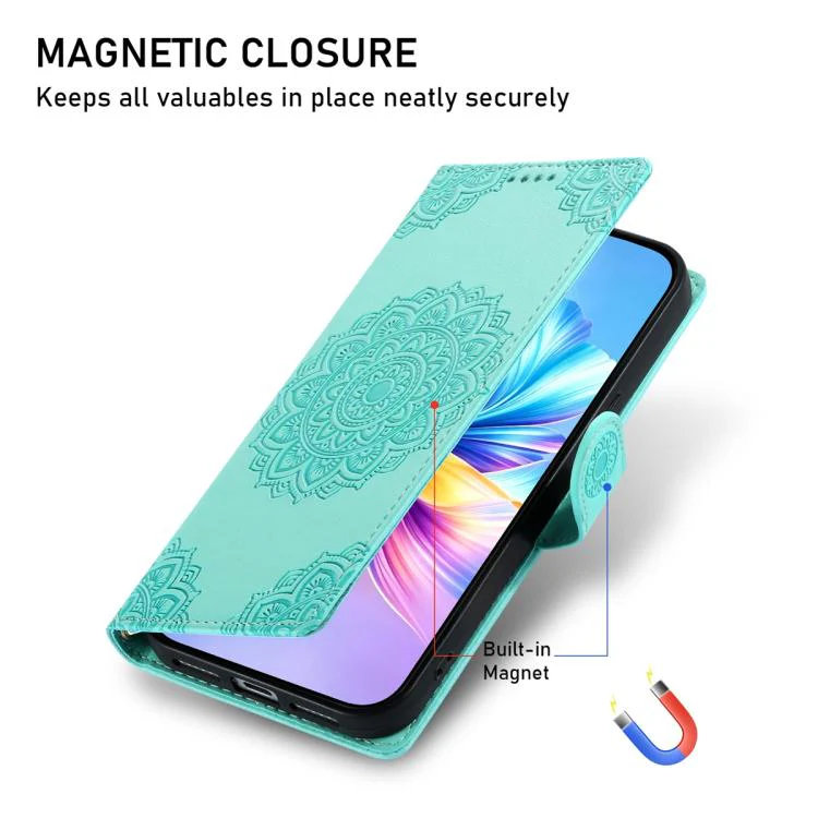 For Xiaomi 17 Pro Totem Embossed Magnetic Closure Vegan Leather Phone Case with Strap(Light Green) - Image 5