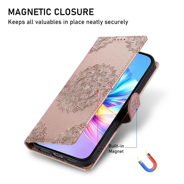 For Xiaomi 17 Pro Totem Embossed Magnetic Closure Vegan Leather Phone Case with Strap(Pink) - Image 5