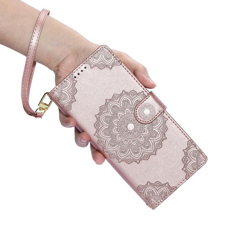 For Xiaomi 17 Pro Totem Embossed Magnetic Closure Vegan Leather Phone Case with Strap(Pink) - Image 7