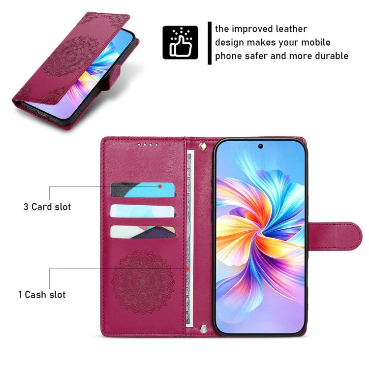 For Xiaomi 17 Pro Totem Embossed Magnetic Closure Vegan Leather Phone Case with Strap(Rose Red) - Image 3