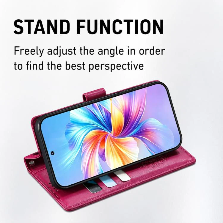 For Xiaomi 17 Pro Totem Embossed Magnetic Closure Vegan Leather Phone Case with Strap(Rose Red) - Image 4