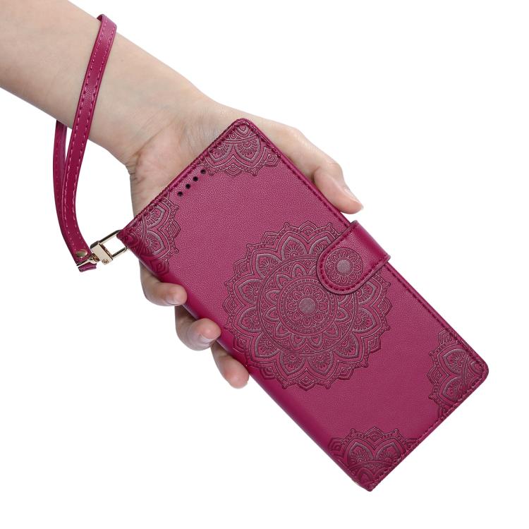 For Xiaomi 17 Pro Totem Embossed Magnetic Closure Vegan Leather Phone Case with Strap(Rose Red) - Image 7