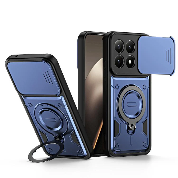 For Xiaomi 17 Ring Holder Lens Slide Cover Phone Case(Blue)
