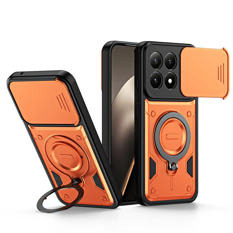For Xiaomi 17 Ring Holder Lens Slide Cover Phone Case(Orange)