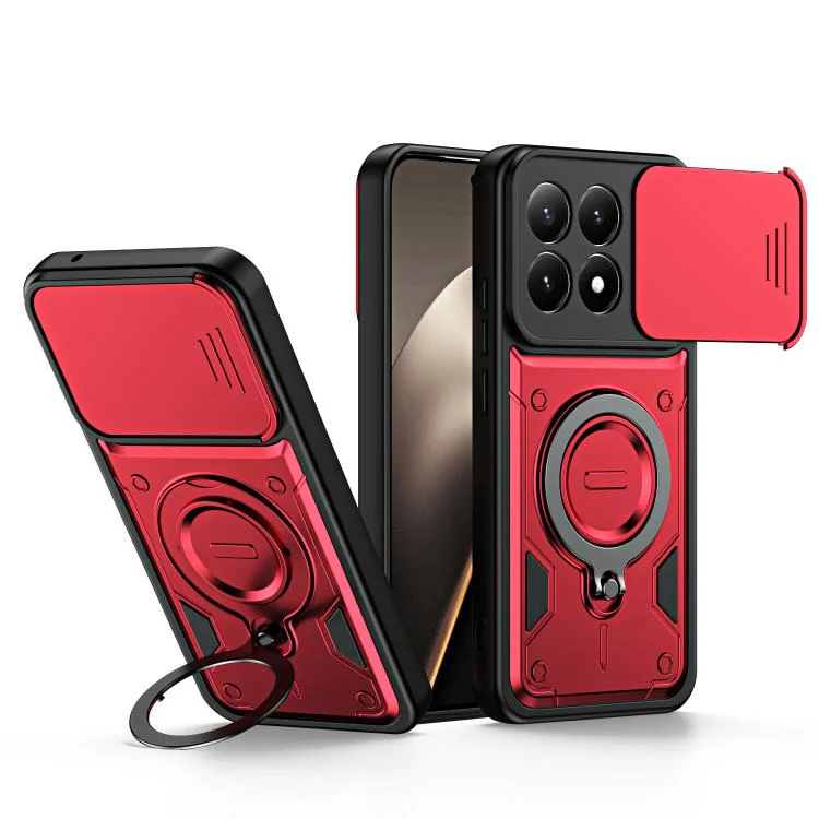 For Xiaomi 17 Ring Holder Lens Slide Cover Phone Case(Red)