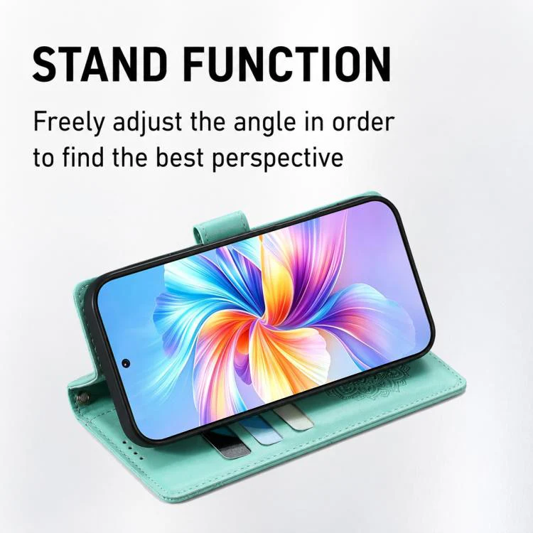 For Xiaomi 17 Totem Embossed Magnetic Closure Vegan Leather Phone Case with Strap(Light Green) - Image 4