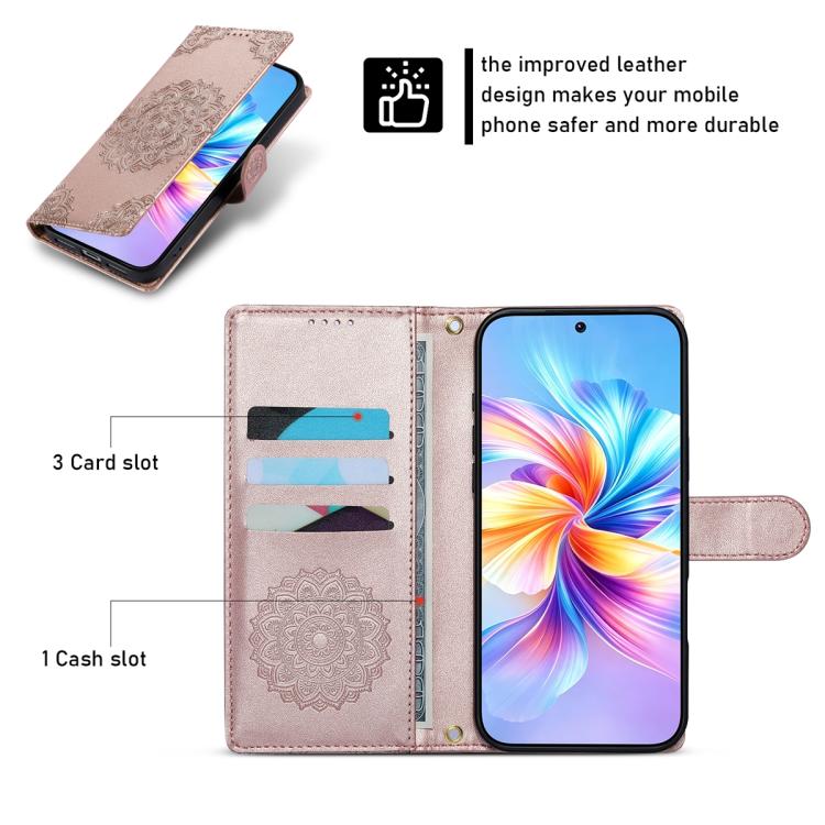 For Xiaomi 17 Totem Embossed Magnetic Closure Vegan Leather Phone Case with Strap(Pink) - Image 3
