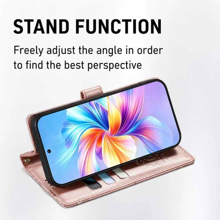 For Xiaomi 17 Totem Embossed Magnetic Closure Vegan Leather Phone Case with Strap(Pink) - Image 4