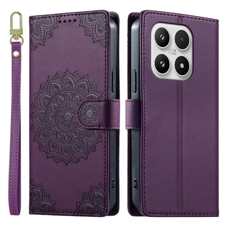 For Xiaomi 17 Totem Embossed Magnetic Closure Vegan Leather Phone Case with Strap(Purple) - Image 2