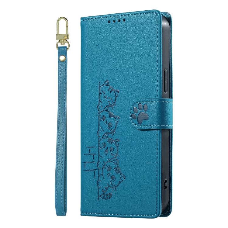 For Xiaomi 17 Ultra Cute Cats Magnetic Closure Vegan Leather Phone Case with Strap(Blue) - Image 2