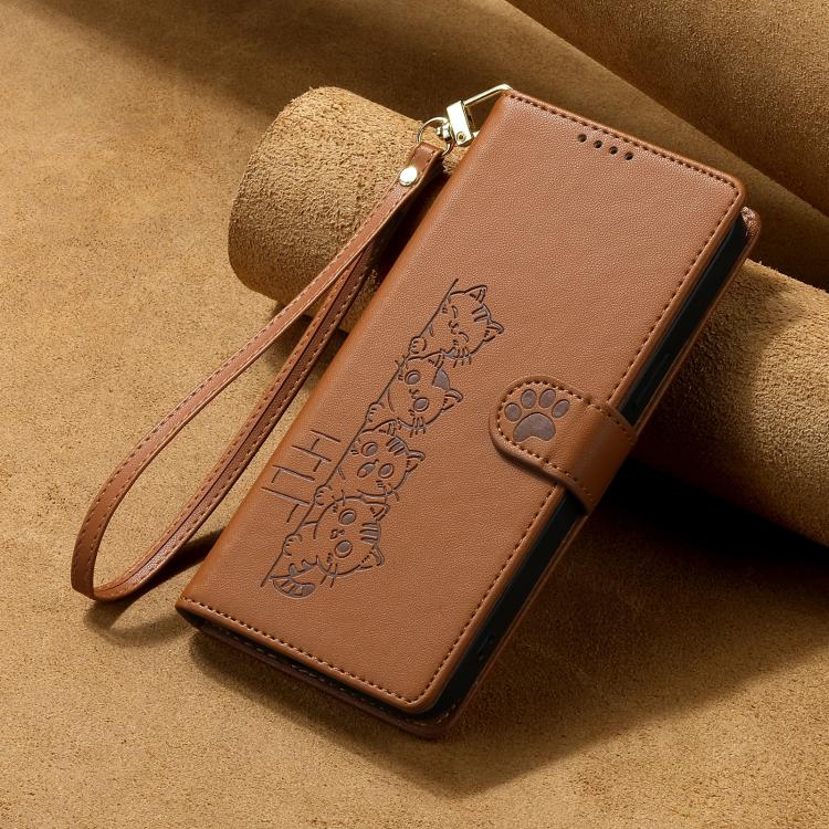 For Xiaomi 17 Ultra Cute Cats Magnetic Closure Vegan Leather Phone Case with Strap(Brown) - Image 8