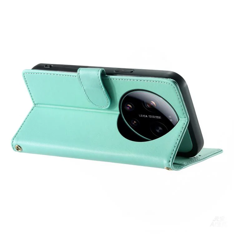 For Xiaomi 17 Ultra Cute Cats Magnetic Closure Vegan Leather Phone Case with Strap(Green) - Image 4